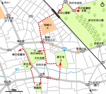 「文学碑散歩」地図
所沢図書館本館周辺図